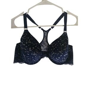 Maidenform Navy Blue Star Print Lace Racerback Front Close Bra 40C Underwired